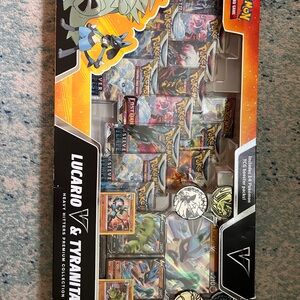 Pokemon Lucario & Tyranitar V Collection with Orange and Black Accents